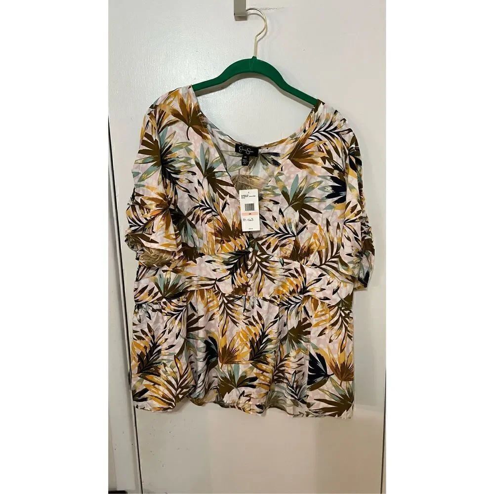 Jessica Simpson Bay Breeze Floral Boho Blouse Womens SZ 2X New P1-163